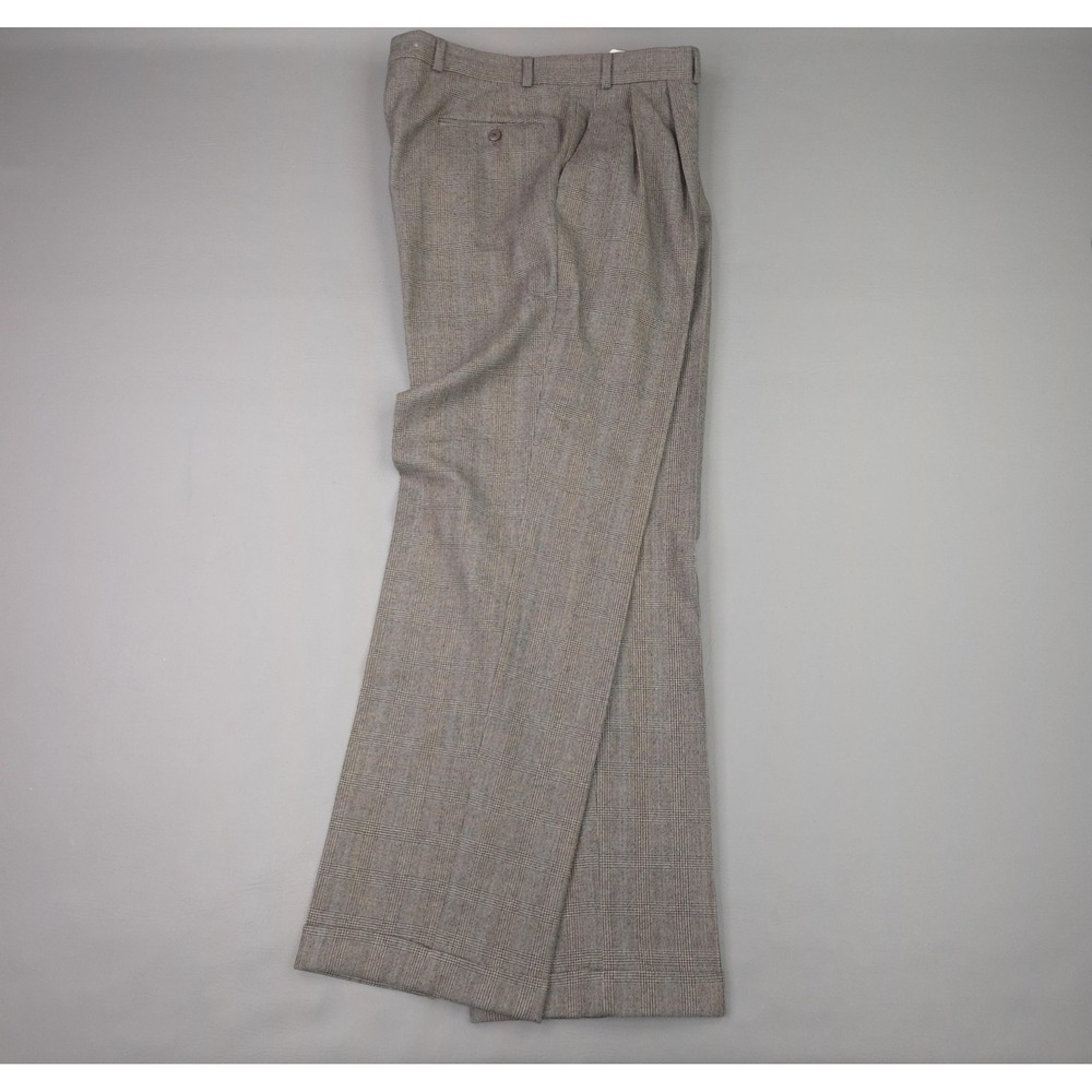 Polo University Pants Mens 35x32 Gray Wool Glen Plaid Pleated Cuffed Trousers